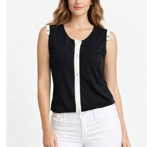 Jamie Sadock Women's Black White Stripe Studded Sleeveless Full Zip Top Size S